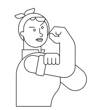 We can do it linear woman symbol power female. girl showing fist. Vector illu Ilustración de archivo