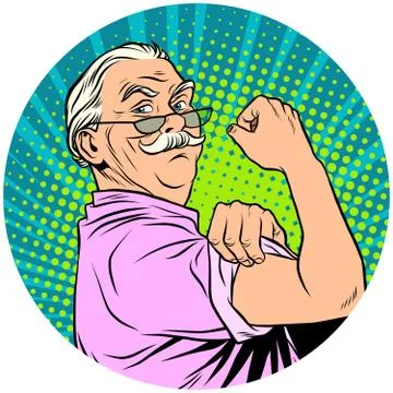 We can do it old man retired pop art avatar character icon Ilustración de archivo