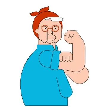 We can do it old woman symbol power female. pensioner lady showing fist isola Ilustración de archivo