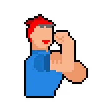 We can do it pixel art woman symbol power female. girl showing fist 8 bit. Ve Ilustración de archivo