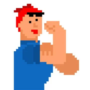 We can do it pixel art woman symbol power female. girl showing fist 8 bit. Ve Ilustración de archivo