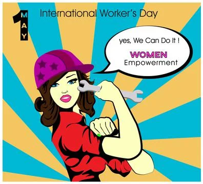  We Can Do It poster. Pop art sexy strong girl. female power, woman rights, prot Stock Illustration