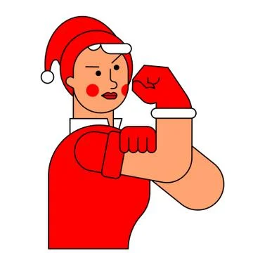 We can do it Santa woman symbol power female. New year girl showing fist. Vec Ilustración de archivo