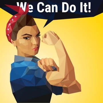 We Can Do It. Woman's symbol of female power and industry made with polygons Ilustración de archivo