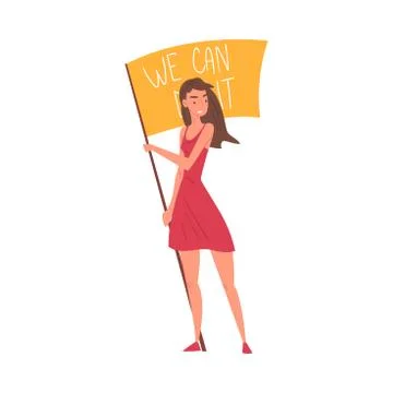 We Can Do It, Young Woman Holding Waving Flag, Empowerment Movement Ilustración de archivo