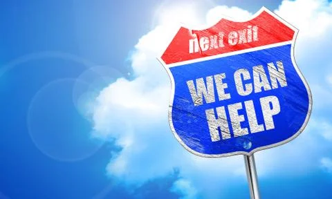 We can help, 3D rendering, blue street sign Illustrazione stock
