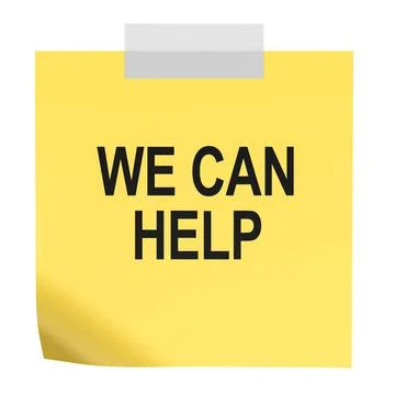 We Can Help, message on the yellow sticky note. 3D rendering Stock Illustration