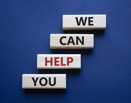We can help you symbol. Concept words We can help you on wooden blocks. Bea.. Stock-Fotos