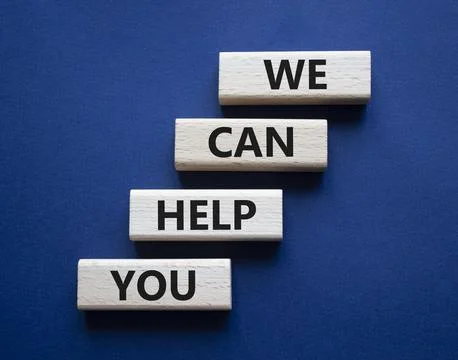 We can help you symbol. Concept words We can help you on wooden blocks. Bea.. Stockfoto's