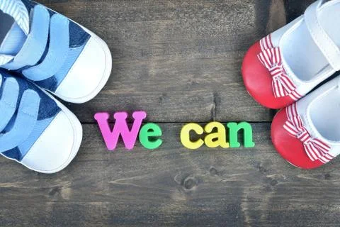 We Can on wooden table Stock-Fotos