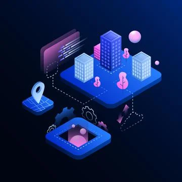 We Develop New Worlds Illustration. City Structure. Metaverse 스톡 일러스트