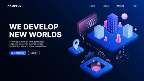 We Develop New Worlds. Metaverse. Landing Page Template Illustrazione stock