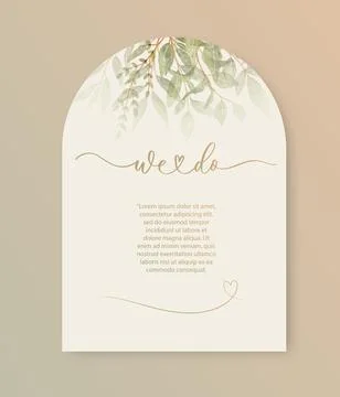 We do arch calligraphy card background with green watercolor botanical leaves Stock Illustration