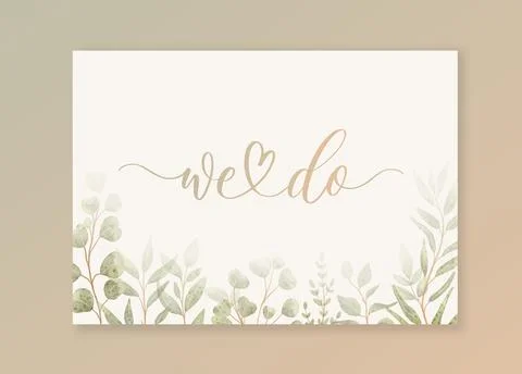 We do calligraphy card background with green watercolor botanical leaves. A.. Stock Illustration