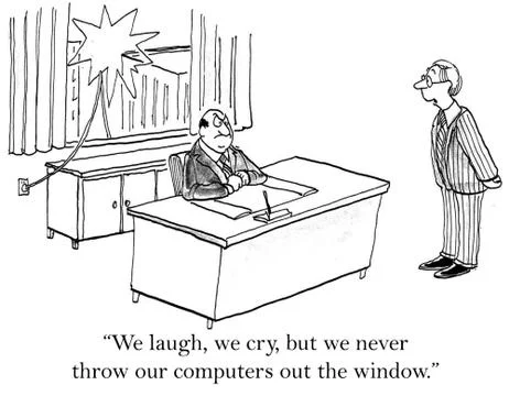 We don't throw our computers out the window Stock Illustration