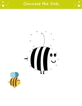 We draw a bee. Dot to dot. Draw a line. Game for toddler. Learning numbers fo Illustrazione stock