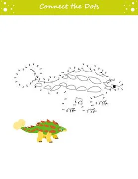 We draw a dinosaur. Dot to dot. Draw a line. Game for toddler. Learning numbe Stock Illustration