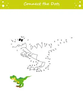 We draw a dinosaur. Dot to dot. Draw a line. Game for toddler. Learning numbe Stock Illustration