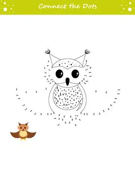 We draw an owl. Dot to dot. Draw a line. Game for toddler. Learning numbers f Stock Illustration
