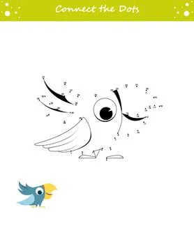 We draw a parrot. Dot to dot. Draw a line. Game for toddler. Learning numbers Stock Illustration