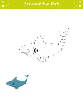 We draw a shark. Dot to dot. Draw a line. Game for toddler. Learning numbers  Stock Illustration