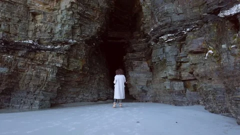 We enter the Playa das Catedrales cave 1 Video stock 259160688