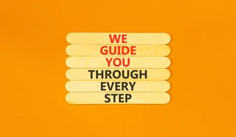 We guide you through every step symbol. Concept words We guide you through .. 스톡 사진