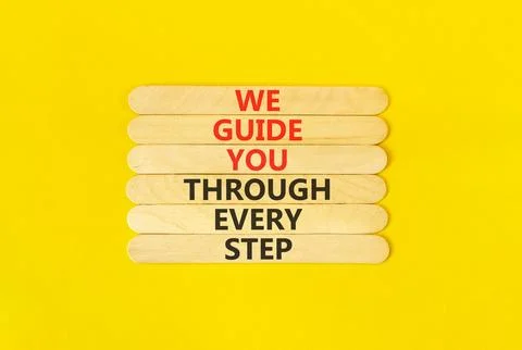 We guide you through every step symbol. Concept words We guide you through .. 스톡 사진
