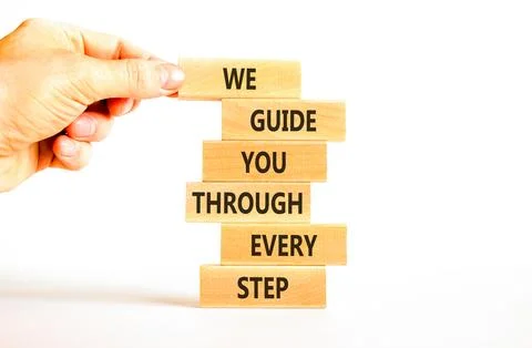 We guide you through every step symbol. Concept words We guide you through .. 스톡 사진