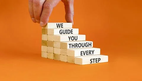 We guide you through every step symbol. Concept words We guide you through .. 写真素材