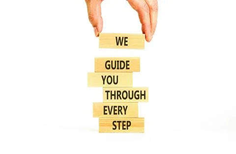 We guide you through every step symbol. Concept words We guide you through .. 스톡 사진