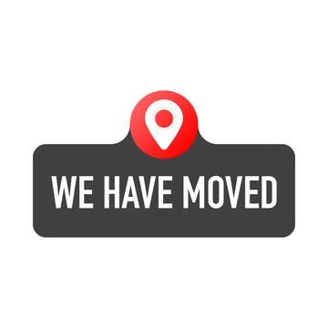 We have moved. Flat badge vector illustration on white background. Illustrazione stock