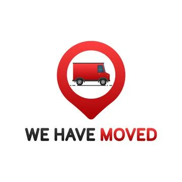 We have moved. Flat badge vector illustration on white background Stockillustratie