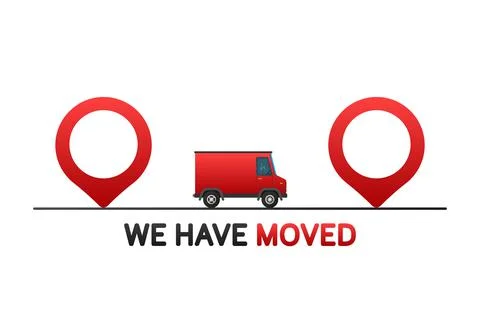 We have moved. Flat badge vector illustration on white background Illustrazione stock