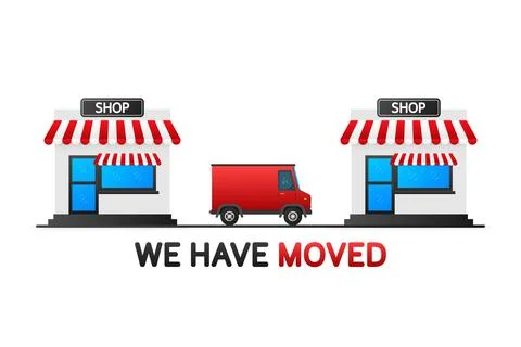 We have moved. Flat badge vector illustration on white background Illustrazione stock