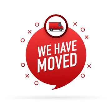 We have moved. Flat badge vector illustration on white background Illustrazione stock