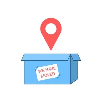 We have moved. Icon box with pin Stockillustratie
