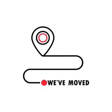 We have moved icon. Map location pointer. Changed address navigation. Vector  Stock Illustration