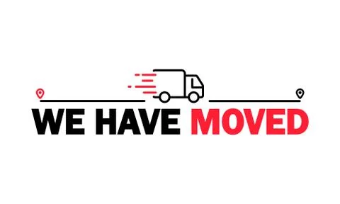 We have moved icon. Relocation. Changed address. GPS guide. Geotag. Vector on Stock Illustration