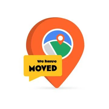 We have moved message concept. Pin location icons, ideal for business relocation Illustrazione stock