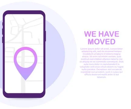 We have moved. Moving office sign. Clipart image isolated on red background.  Stock-Illustration