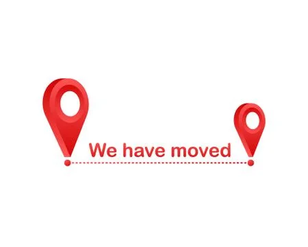 We have moved. Moving office sign. Clipart image isolated on blue background. Illustrazione stock