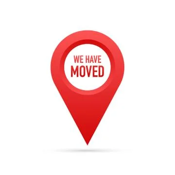 We have moved. Moving office sign. Clipart image isolated on red background.  Stock Illustration