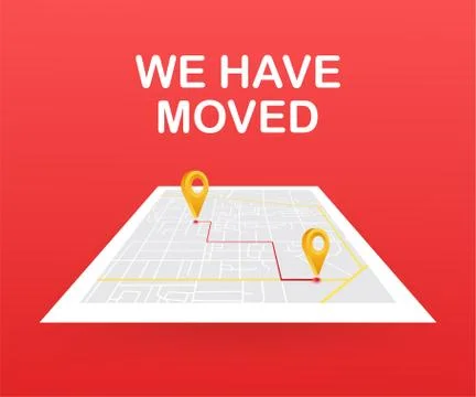 We have moved. Moving office sign. Clipart image isolated on blue background. Stock Illustration