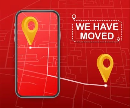 We have moved. Moving office sign. Clipart image isolated on blue background. Stock Illustration