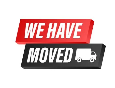 We have moved. Moving office sign. Clipart image isolated on blue background. Stock Illustration