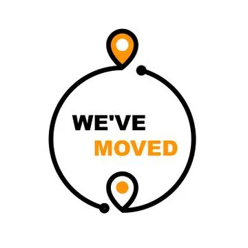 We have moved - office relocation icon, business transfer and moving sign Stock Illustration