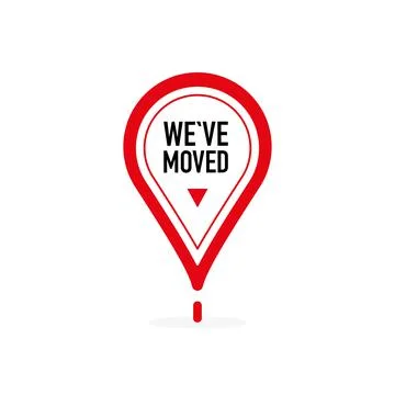 We Have Moved red point on white background. Vector illustration. Illustrazione stock