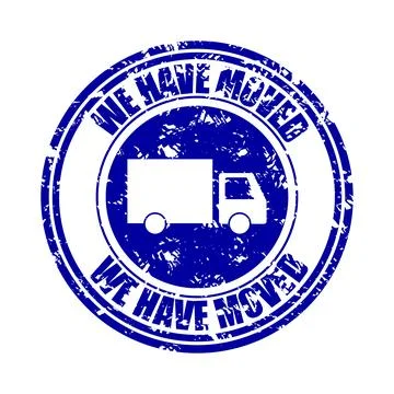 We have moved rubber stamp, blue texture Stock Illustration