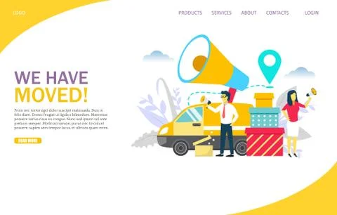 We have moved vector website landing page design template Stock Illustration
